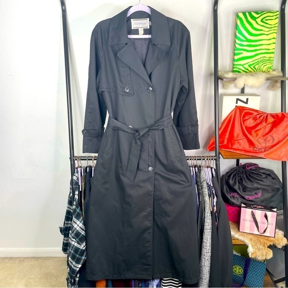 Vintage Nutrisport Waterproof Black Double Breasted Trench Coat
